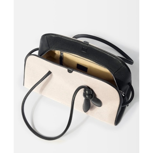 JACQUEMUS Turismo| White Linen Bowling Bag Black Leather Trim | NEW AUTHENTIC - Picture 5 of 7